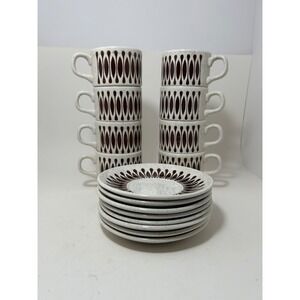 Vintage Biltons‎ Staffordshire Ironstone Coffee Cup Saucer Set 8 MCM Brown Cream